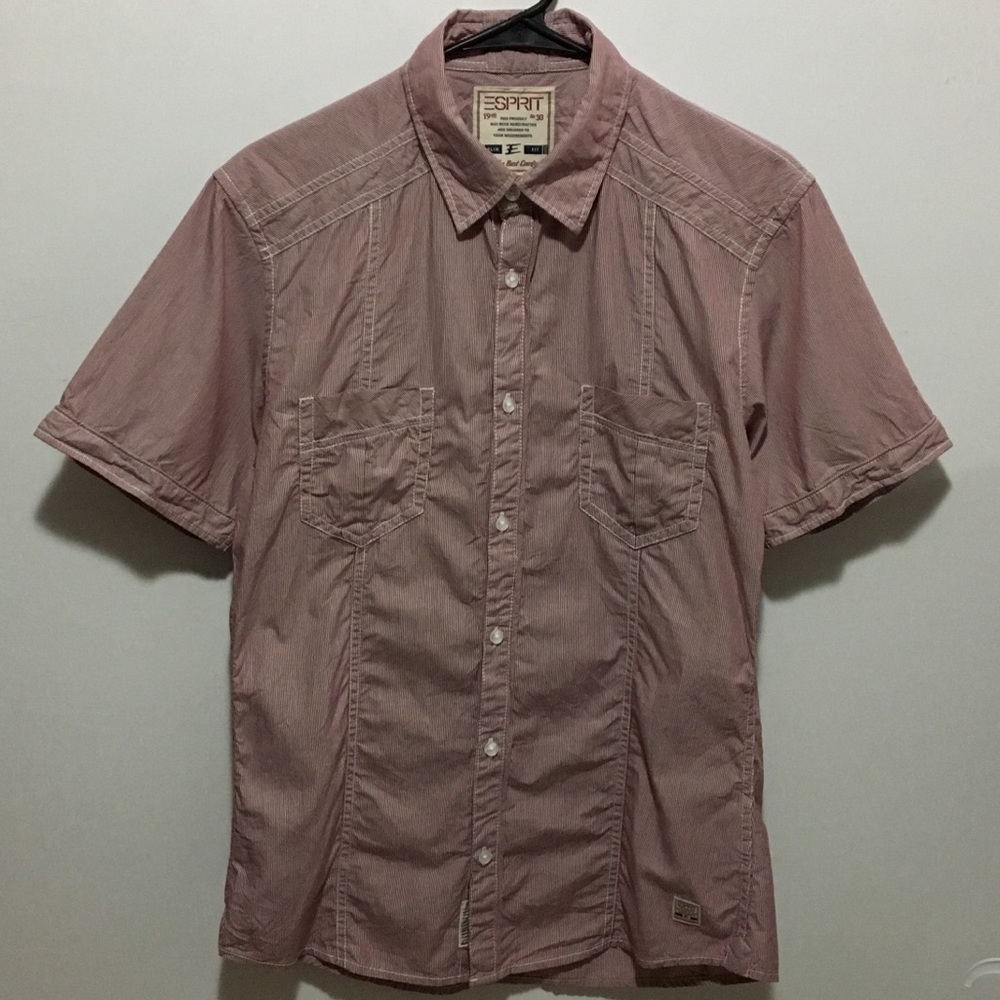 Esprit Short Sleeve Casual Button Up Striped Shirt Red Men's Size Small
